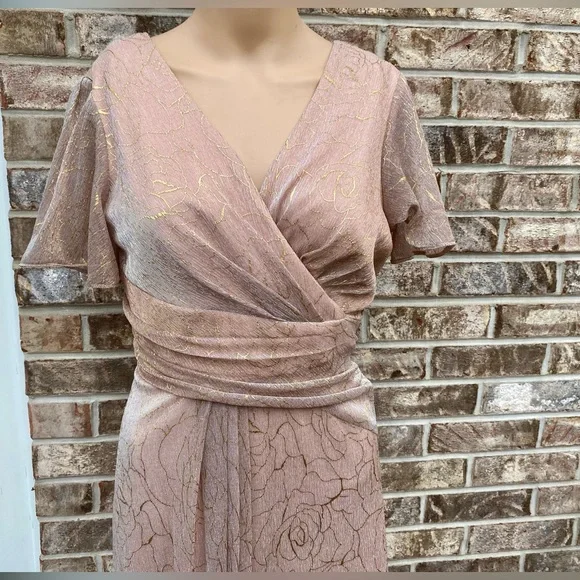 Tan/Gold Metallic Shimmery Draped Nightway Formal Dress Tan/Gold Metallic Shimmery Draped Nightway Formal Dress